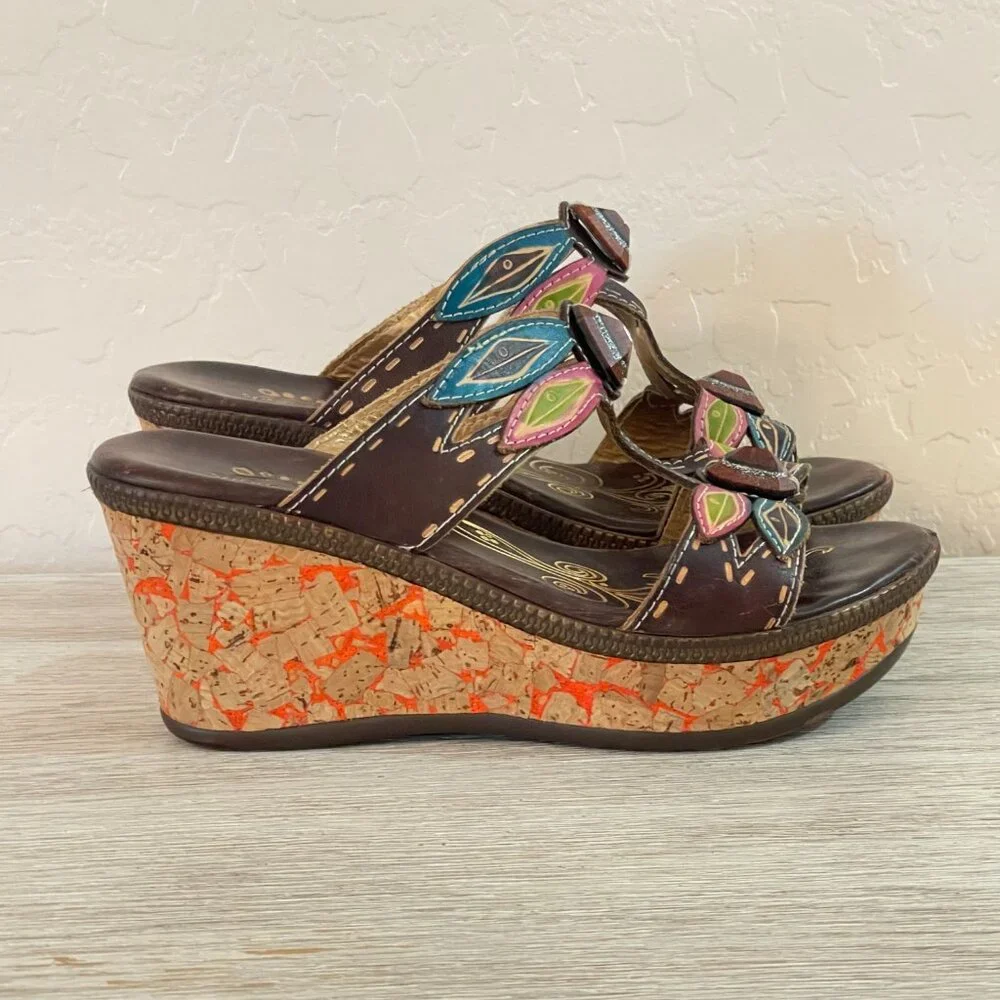 Spring Step L'artiste Bonita Sandals Platform Wedge Dragonfly Leather Colorful 6